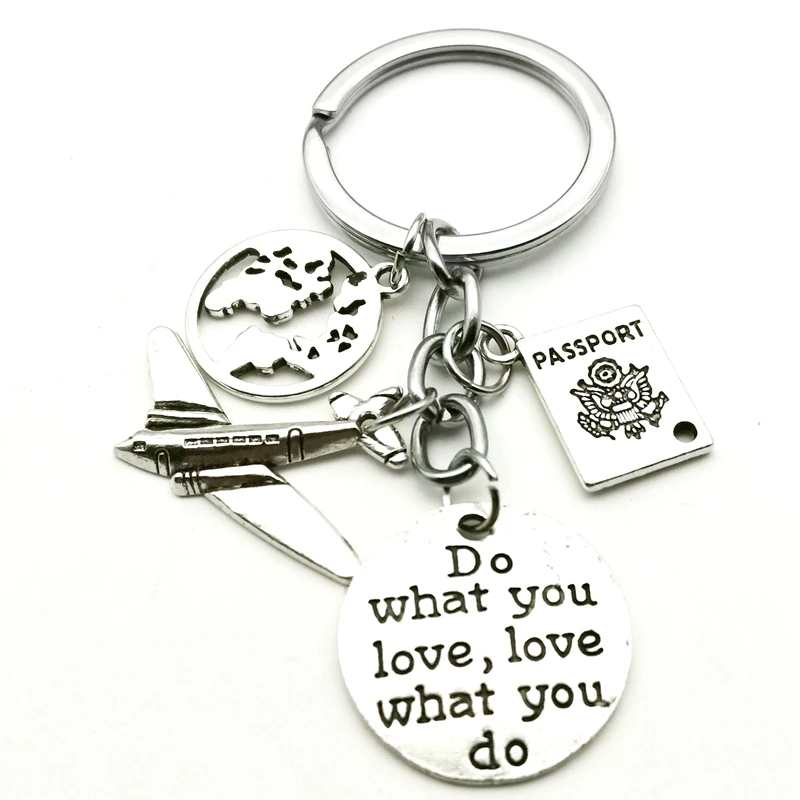 New Traveler Do What You Love Keychain Airplane, Earth, Passport, Pendant Keychain Graduation Commemorative Jewelry