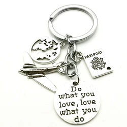 New Traveler Do What You Love Keychain Airplane, Earth, Passport, Pendant Keychain Graduation Commemorative Jewelry