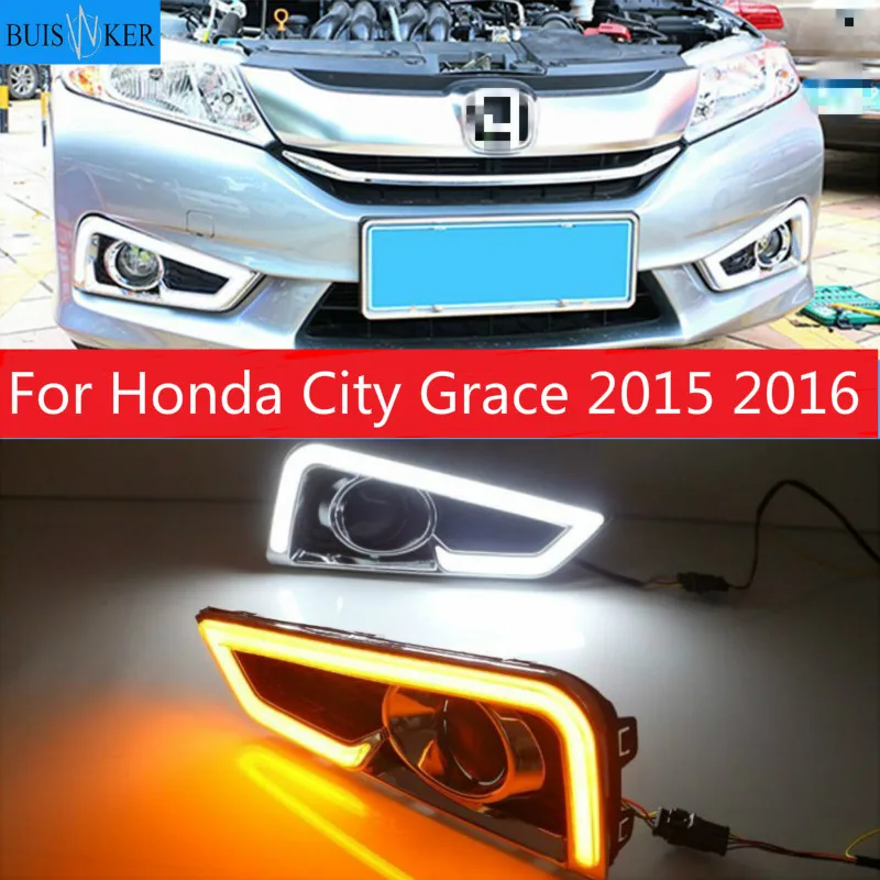 

1 set for Honda City Grace 2015 2016 LED DRL with turn signal relay 12V Car daytime running lights Fog lamp Accessories