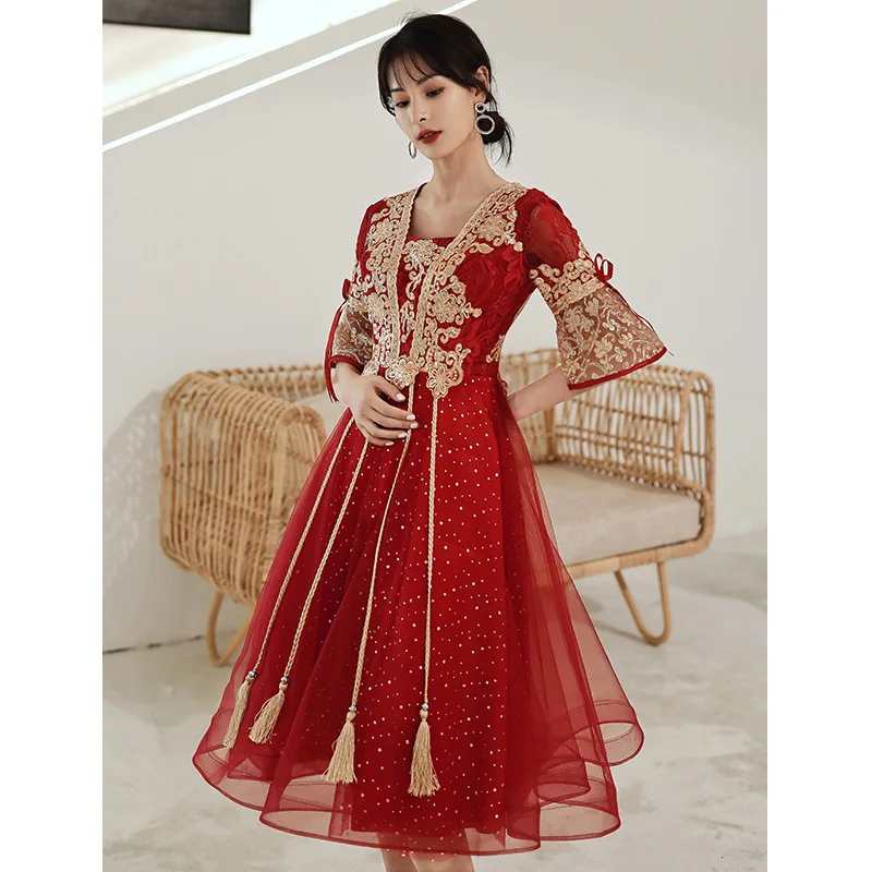 Vintage red Bridal Embroidery Sweetheart Lace Up Evening Dresses Chinese style Wedding Dress Oriental Womens Qipao Vestidos