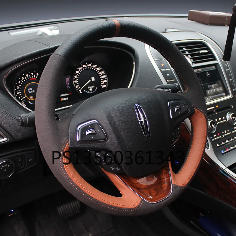 Suitable for Lincoln MKC MKX MKZ Aviator Continental Nautilus Navigator Corsair hand-stitched leather suede steering wheel cover