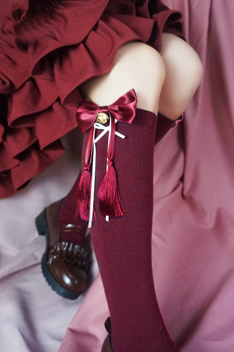 Japanese Lolita Kawaii Long Socks Girls Tight High New Year Cute Fashion Christmas Red Knitted Anime Cosplay Womens Stockings