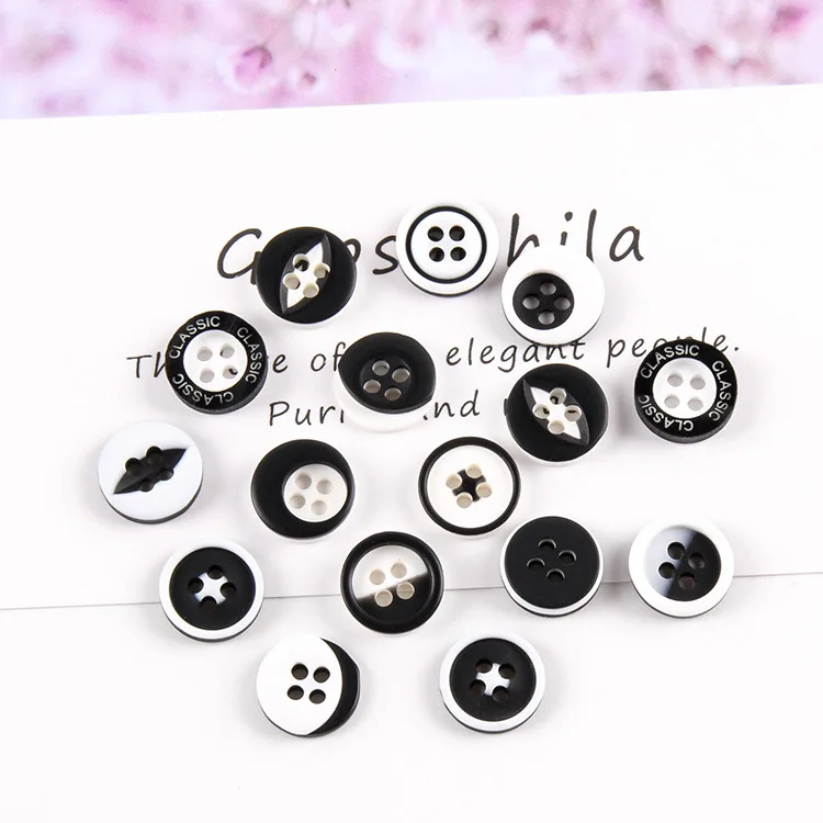 Resin Shirt Button for Men and Women, Sweater Button, DIY Clothing, Sewing Accessories, Black and White, Fashion, 20Pcs