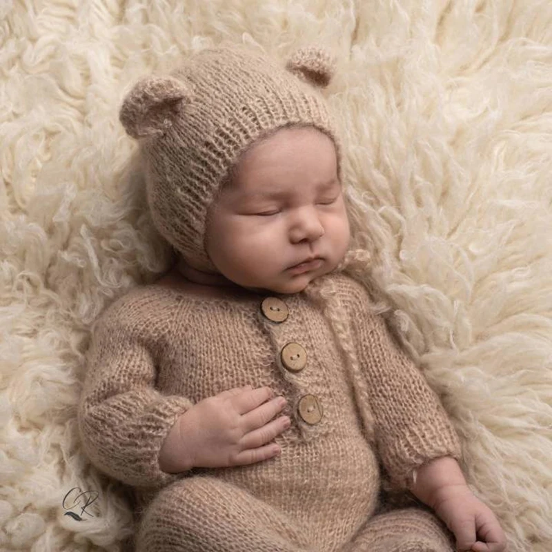 Newborn bear outfits photography props,Angola mohair handmade romper for baby photography props