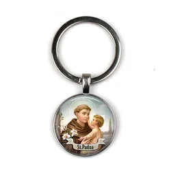 Padua Saint Anthony Keychain Saint Pendant Keyring Art Saint Anthony Jewelry Cabochon Religious Religious Gift Keychain Ring