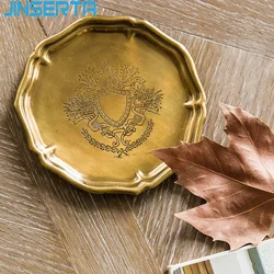 JINSERTA Antique Brass Storage Tray Retro Tea Coffee Plate Luxury Gold Insulation Non-slip Coaster Desktop Decorative Tray
