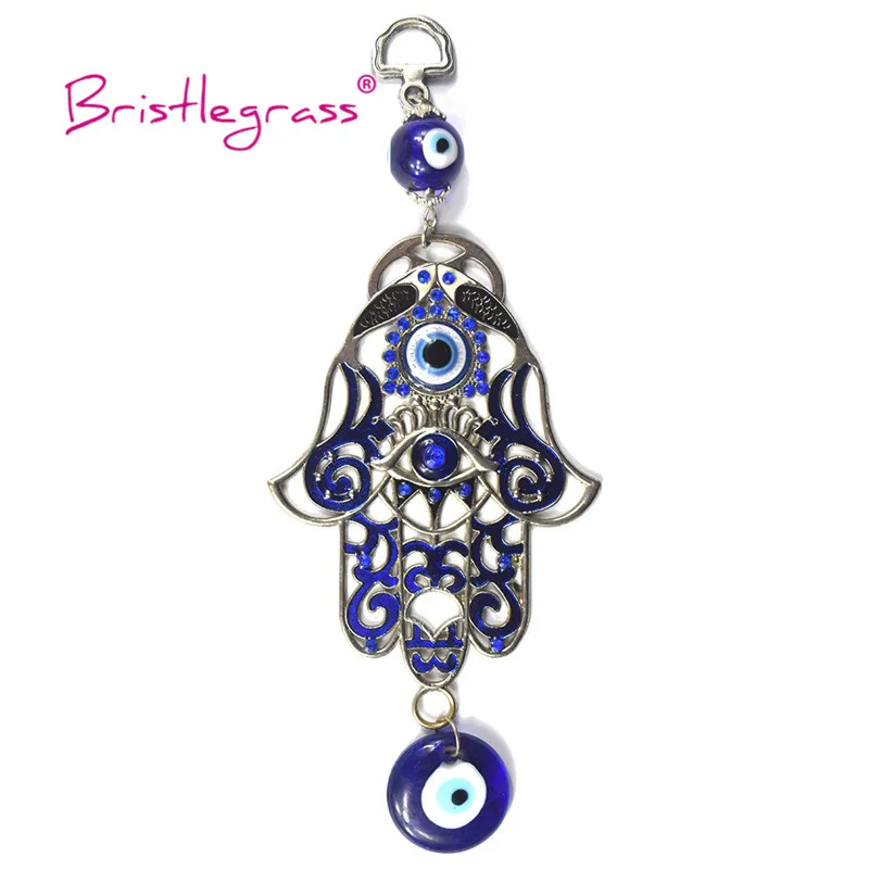 

BRISTLEGRASS Turkish Blue Evil Eye Rhinestone Fish Hamsa Hand Amulets Lucky Charm Wall Hanging Pendant Blessing Protection Decor