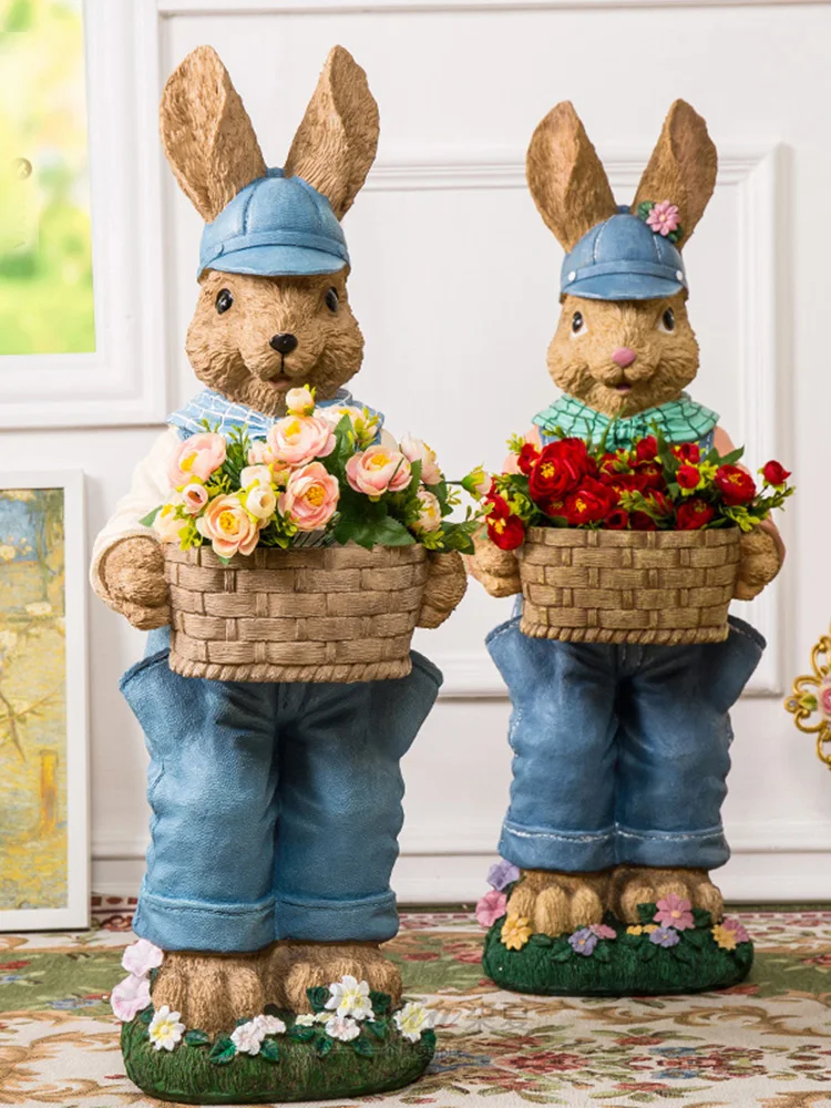 Outdoor Garden Statue Decorative Gardening Accessories Animal Rabbit Sculpture Floor Ornaments Store Accessories Gift Home Decor