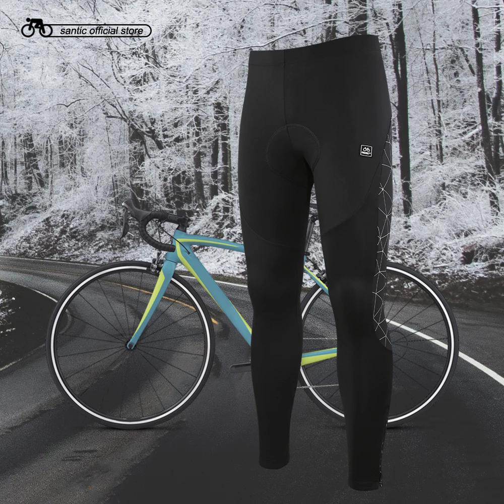 Santic Men\'s Cycling Pants Winter Keep Warm Cycling Long Pants MTB Bike Trousers Outdoor Sports Reflective K7MB018