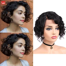 Wignee Lace Part Short Curly Human Hair Wigs For Black Women Glueless Remy Brazilian Hair Pixie Cut Swiss Lace Cheap Human Wigs