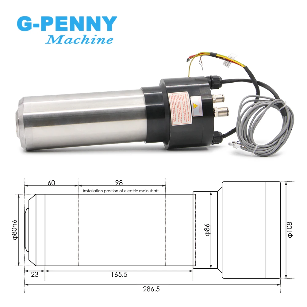 2.2kw Water Cooled Spindle ATC Spindle Motor 220v Rotating spdeed 24000rpm 4 Pole 800Hz Blind rivet IS020-15ยฐ Tool holderIS020