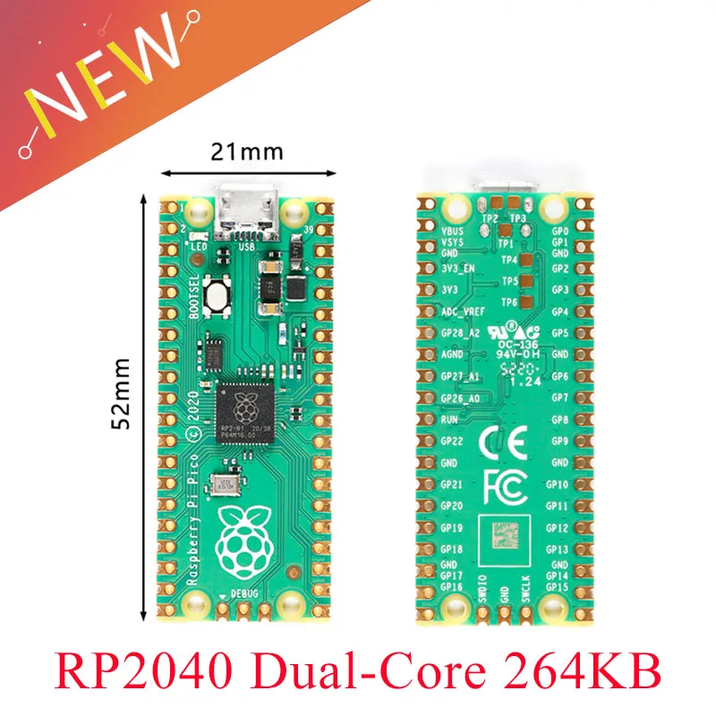 Official Raspberry Pi Pico Board RP2040 Dual-Core 264KB ARM Low-Power Microcomputers High-Performance Cortex-M0+ Processor