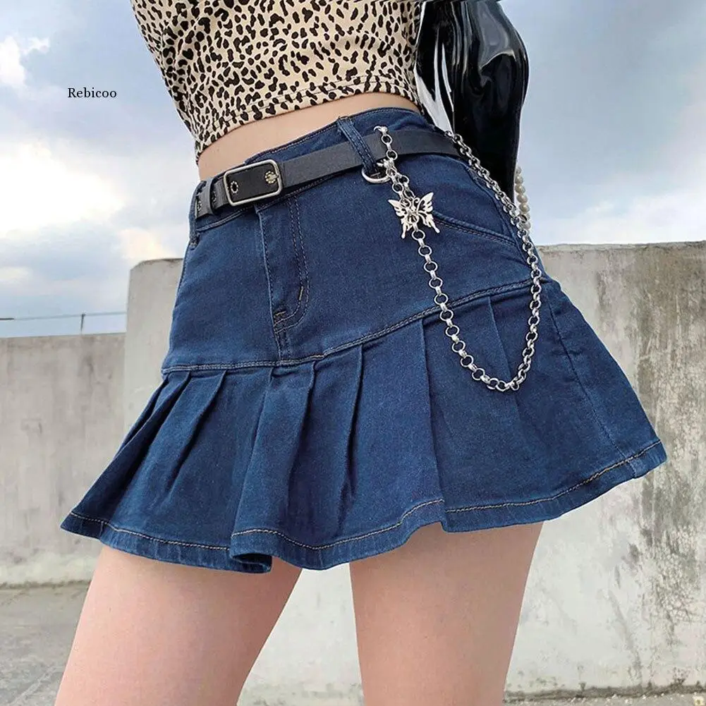 

Women Skirts Jeans Skirts Partywear High Waist Pleated Skirts Zipper Mini Skirts Summer Streetwear Bottom Skinny Blue Skirt