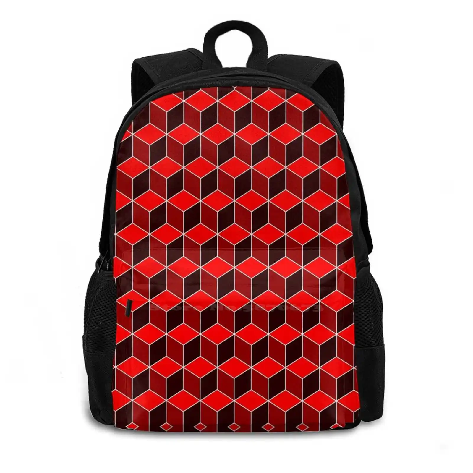 Small Cubes Backpack For Student School Laptop Travel Bag Fantasy Imagination Lines To Form Areas Red Turquoise Colorful Modern