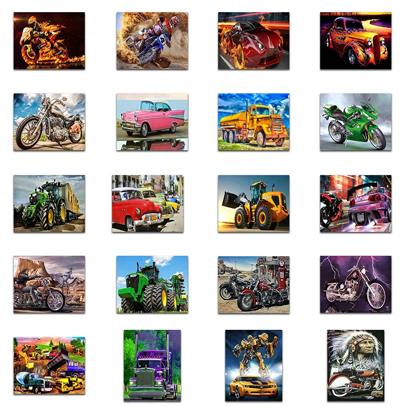 5D Diamond painting Cartoon car bus Motorcycle Cross stitch tractor Round Diamond mosaic Full Square Diamond color ART   @