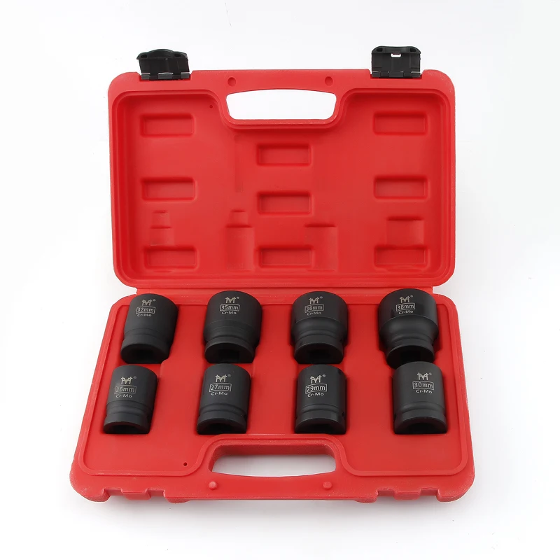 3/4 Inch 8pcs Heavy Duty Socket Wrench Wind Gun Sleeve Head 19mm Square Hole Pneumatic Sockets Set 26 27 29 30 32 35 36 38mm