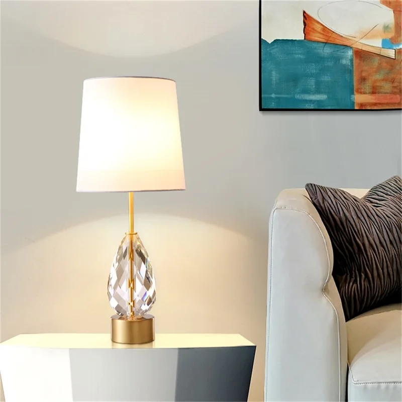 OUFULA Brass Table Lamp Contemporary Creative Desk Lighting Crystal LED  Decoration for Home