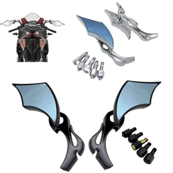 Flame Style Motorcycle Rearview Side Mirrors Blue Glass For Scooter Honda Yamaha Kawasaki Suzuki Touring Cruiser Chopper