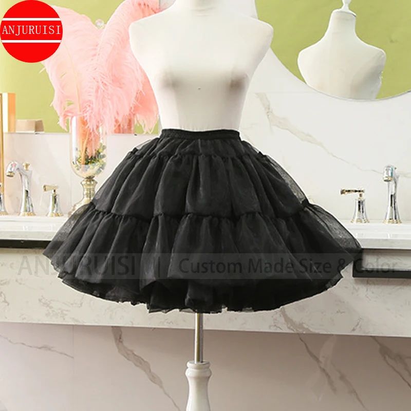 Lolita organza cosplay petticoat underskirt vestido curto saia branco preto jupon acessórios tutu halka pod sukienke falda enagua