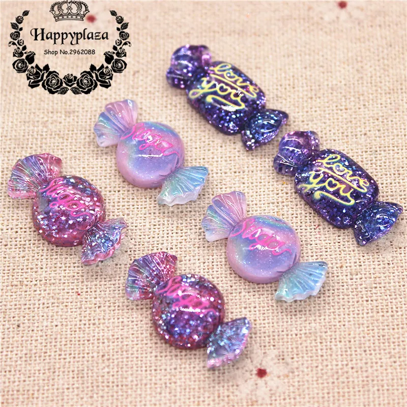 20pcs Resin New Glitter Sugar Sweet Candy Simulation Food Art Supply Decoration Charm Craft,13*25mm