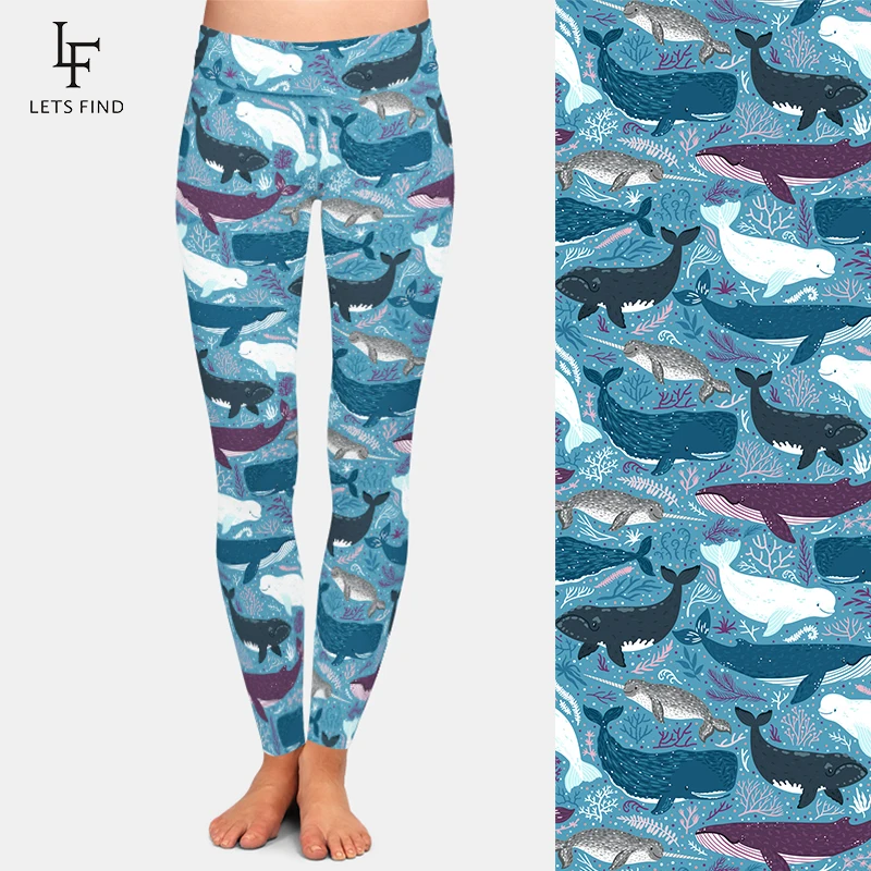 LETSFIND New Fitness Women Leggings Cute Shark Printed High Waist Leggings Slim Workout Leggings Ankel Length