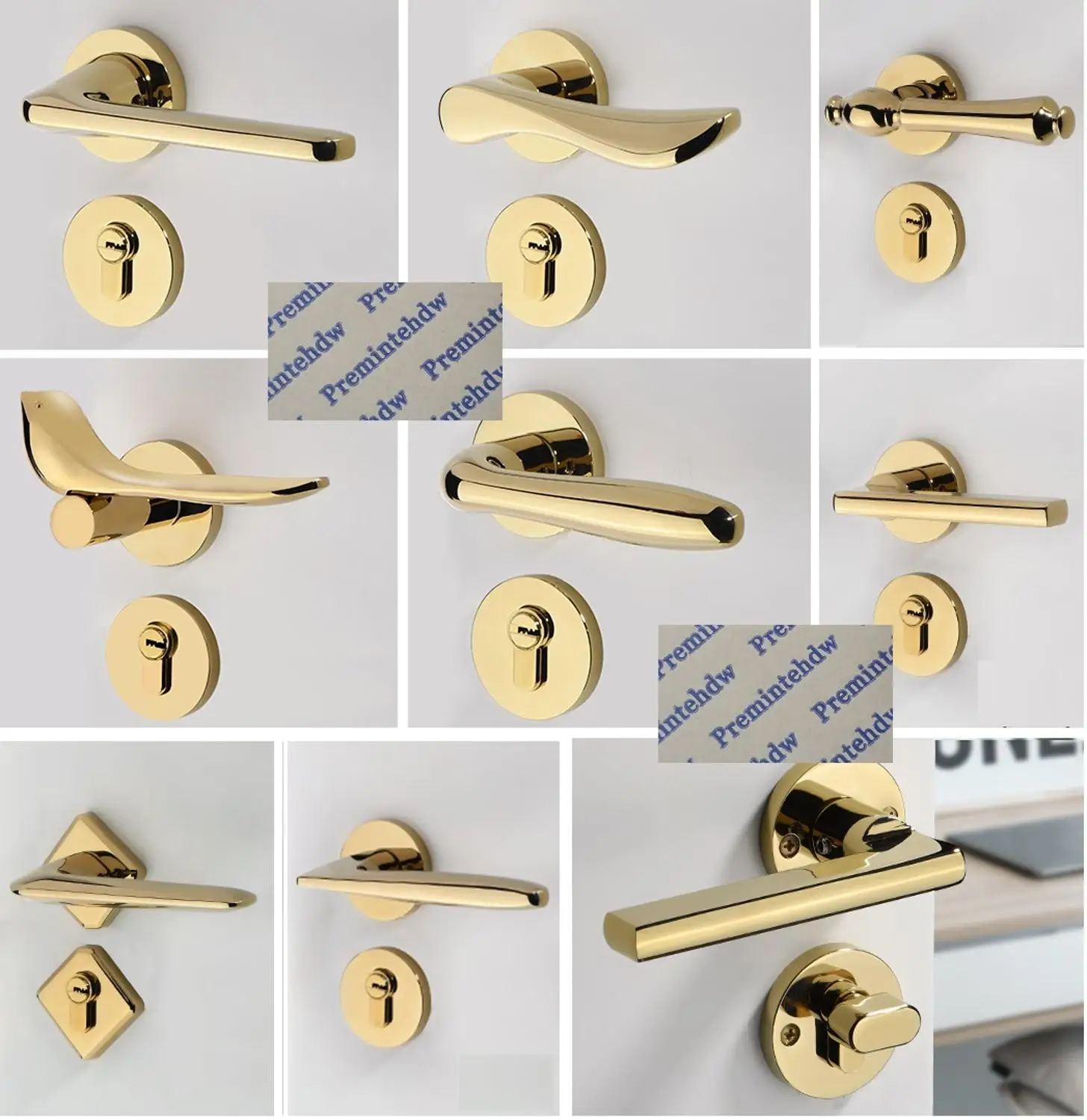 

Diamond Round Square Bird Mortise Interior Bedroom Door Rosette Lock Set Thumb turn Shiny Bright PVD Golden Magnet Lock Body