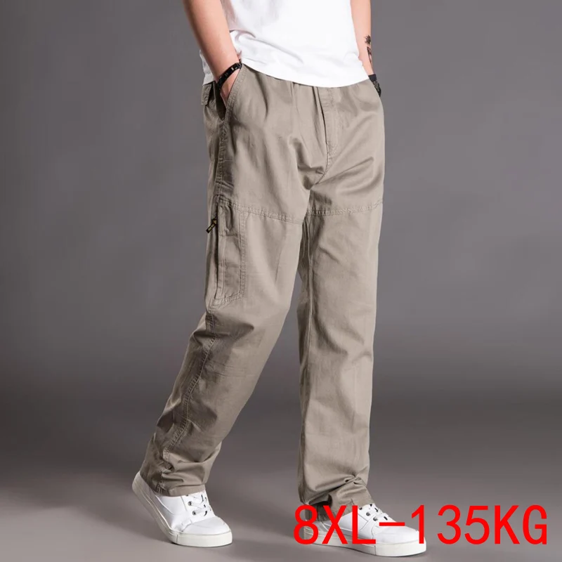 Summer Men cargo pants zipper pockets cotton large size 6XL 7XL 8XL khaki army green black gray pants cool 54 56 48 50 46