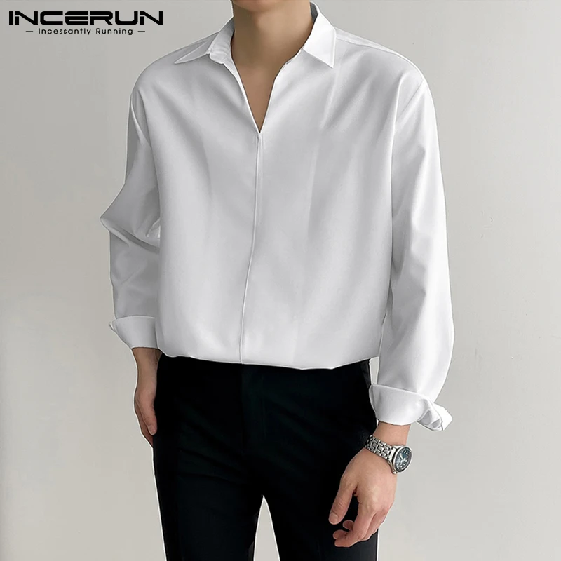 

Stylish Korean Style Men's Comfortable Loose Blouse Solid Color Stand-up Collar Handsome Long-sleeved Camisa S-5XL INCERUN 2024