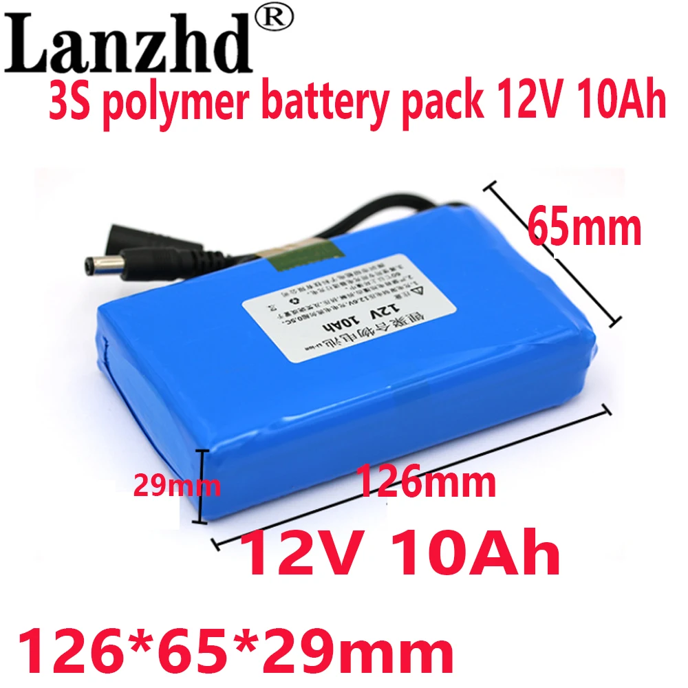 

12V 10AH Lithium Polymer Battery 12.6V 8A Discharge 11.1V for Metal detector stereo speakers Mobile charger