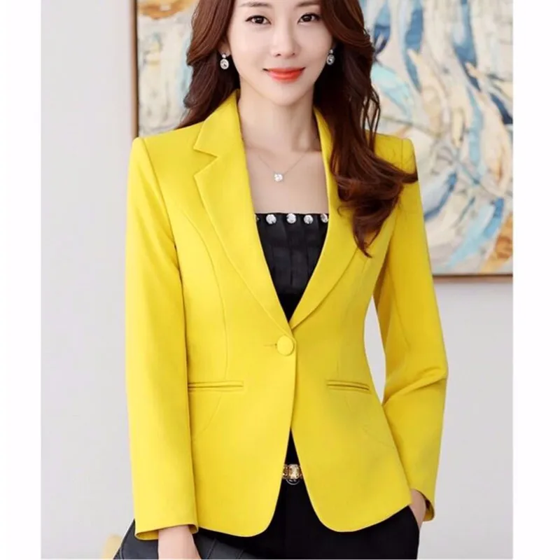 Women Office Work Wear Suit Blazer 2024 Spring Autumn Solid Casual Single button Coat Short Long Sleeve Female Jackets Blazers