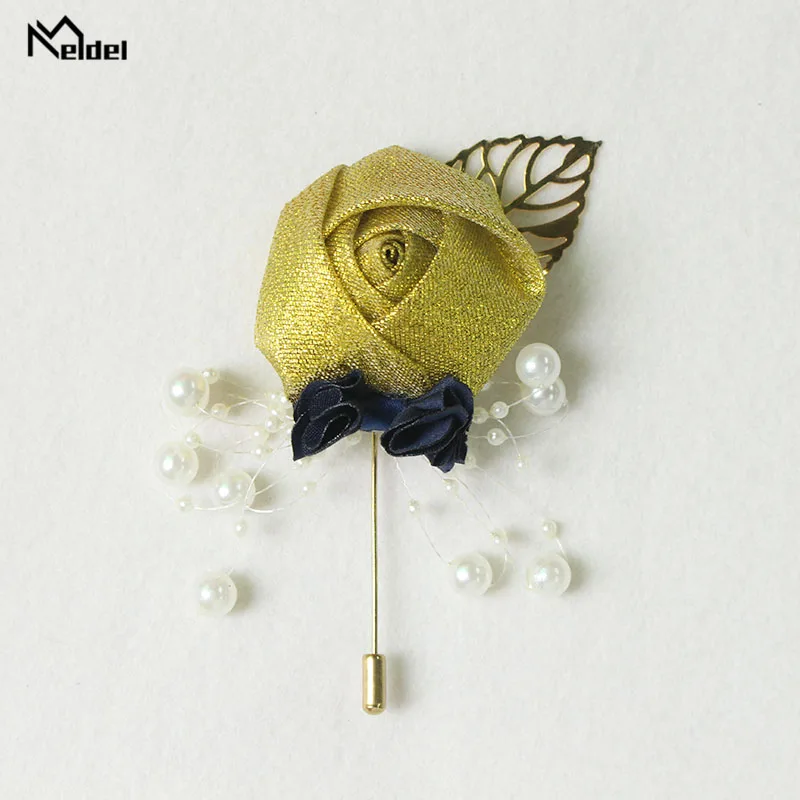 Meldel-broche de boda para hombre, ramillete de graduación, flor de ceremonia, alfileres de boda blancos, flor de cinta, botón de novio