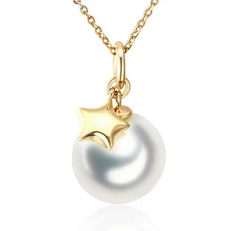 MADALENA SARARA 10-11mm AA Freshwater White Pearl 18K Gold Star Women Pendant Necklace O Chain Handmade Au750 Women Necklace