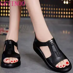 GKTINOO Women's Sandals Plus Size 34-42 Summer Genuine Leather Ladies Shoe Sandals Women Platform 4.5cm Heels Female Shoes