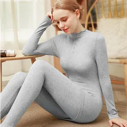 New Elegant Ruffle Winter Turtleneck Thermal Underwear Women Fashion Sexy Buttons Long Johns Female Thermal Second Skin Suit