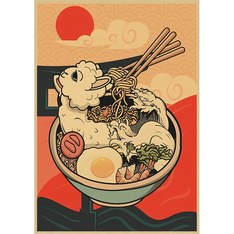 Kraft Paper painting Japanese style ramen abstract phrases restaurant kitchen home decor living Art Decor posters