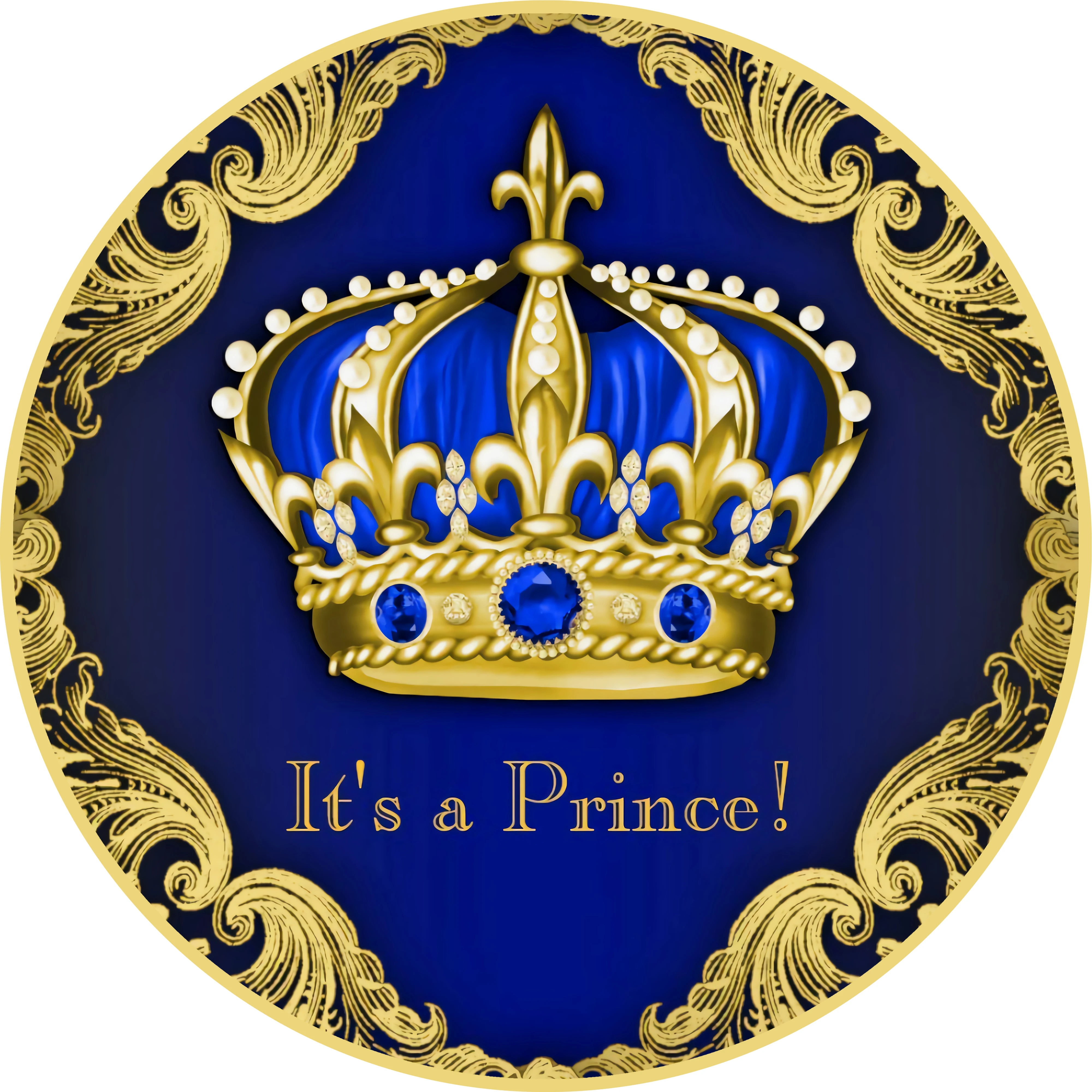 Gold Crown Photography Background Boy 1st Birthday Party Decor Banner Royal Blue Prince Round Circle Backdrops Cover