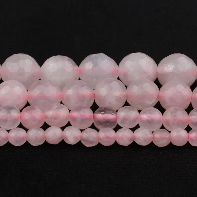 Wholesale 4 6 8 10 12 mm Natural Faceted Rose Quartz Round Loose Stone Beads For Jewelry Making DIY Bracelet Necklace 15 inch