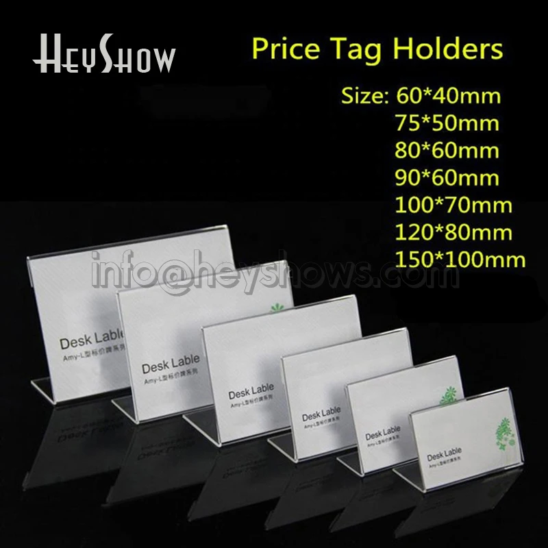 10pcs L Shaped Acrylic Desk Price Tag Holder Clear Acrylic Table Sign Label Frame Desktop Display Stand Paper Name Card Holders