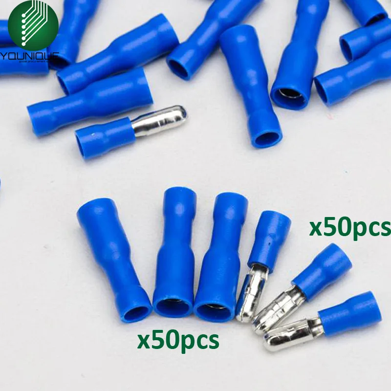 50 Pairs,Bullet Type Insulated Electrical Connector,Female And Male Wire Connector,Cold Press Pluggable,Brass,Car Accessories