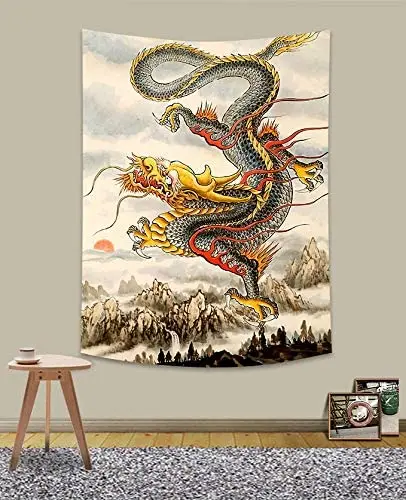 Chinese Dragon Chinese Style Soaring Dragon Landscape Tablecloth Art