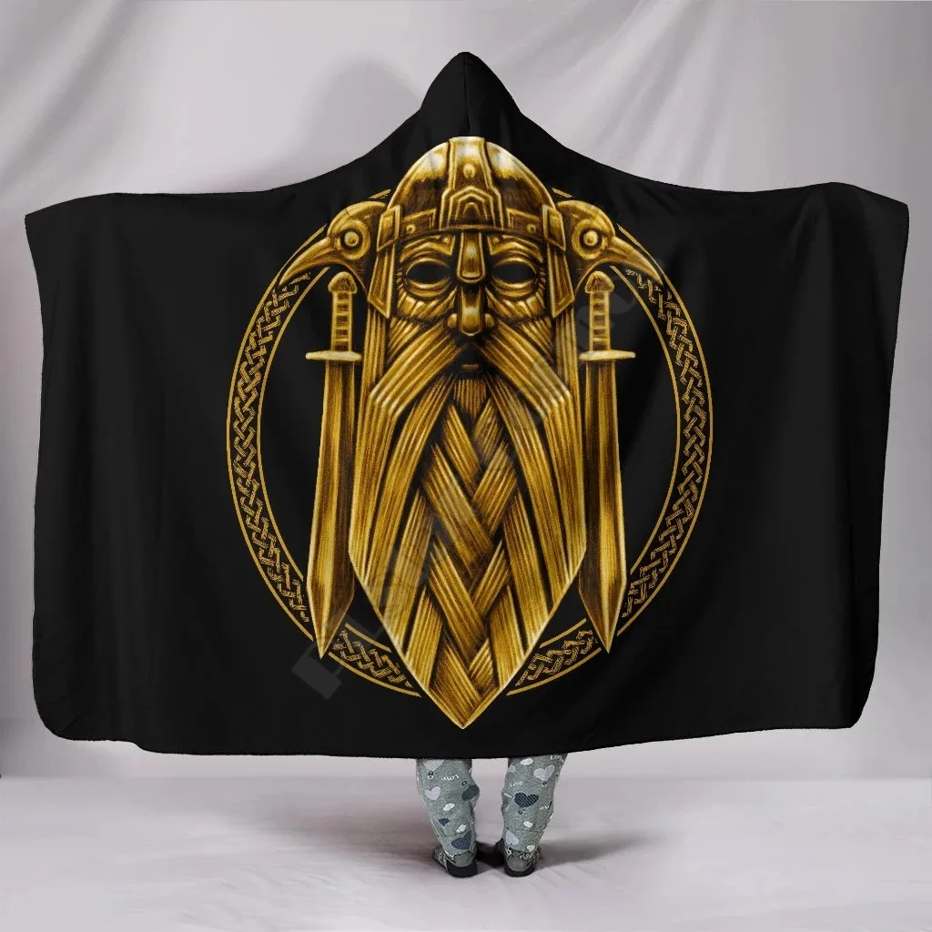 

Viking Style Hooded Blanket Norse God Odin 3D Printed Wearable Blanket Adults For Kids Hooded Blanket