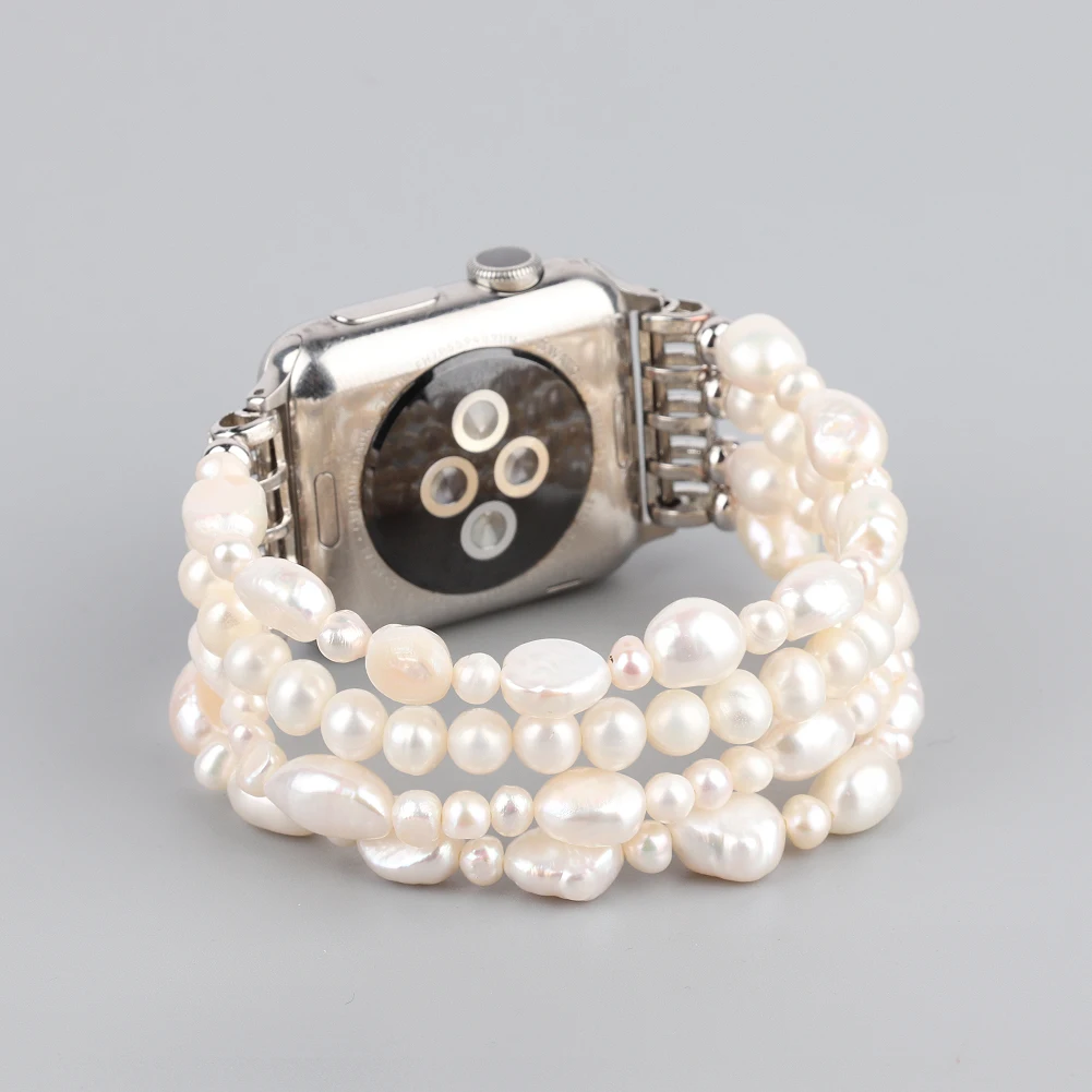 bracelet for apple watch se 44mm strap 41mm woman bling pearl beads elastic iwatch 9 8 3 bands 38mm 40mm wristband accessories