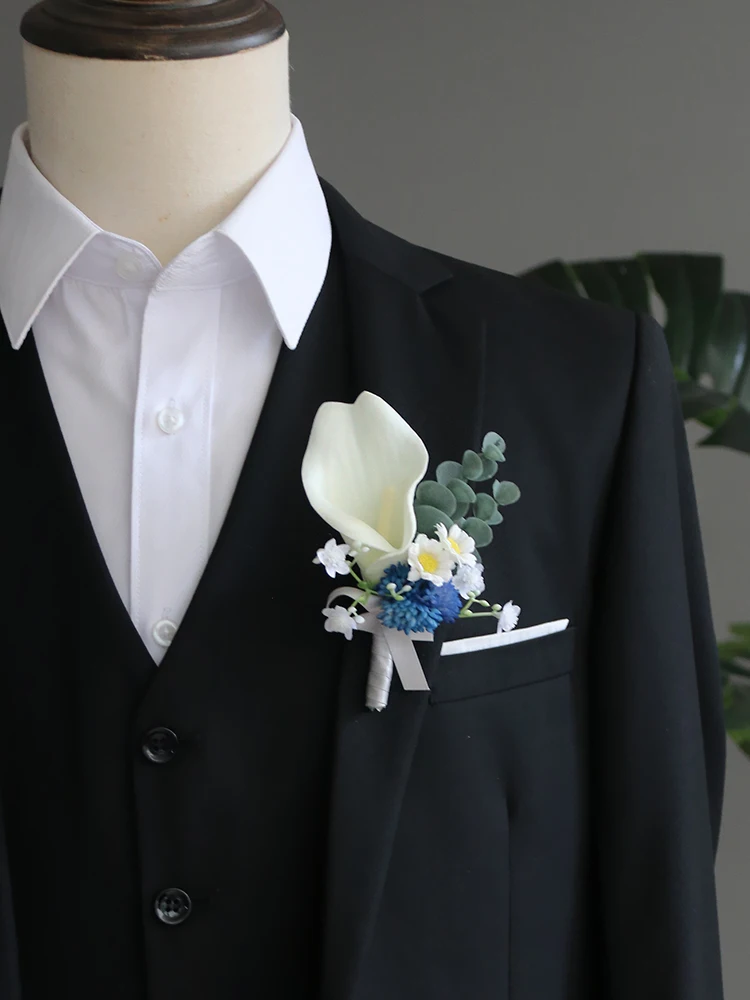 Gt corsage casamento boutonnieres rosas azul pulseira de seda flores noivo homem terno broche pinos acessórios casamento