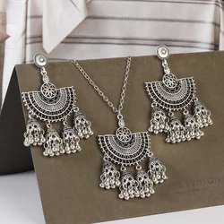 Ethnic Silver Color Indian Earring/Necklace Set For Women Bijoux Wedding Jewelry Set Hangers Bohemia Jhumka Earrings