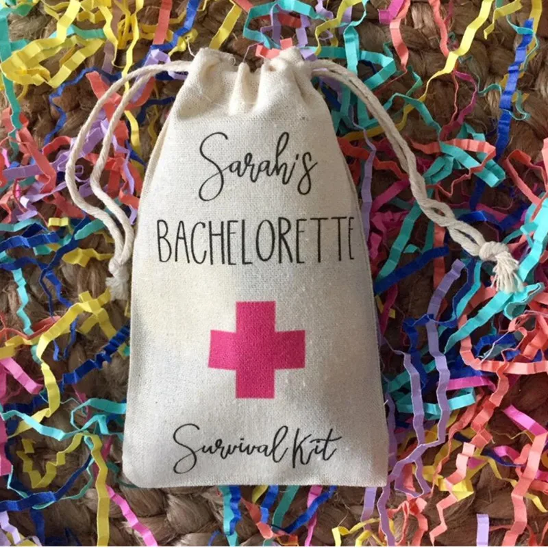 Custom any text Set of 10 Bachelorette Survival Kit Favor Bags - Party Hangovers Kits wedding favor bags gift packs