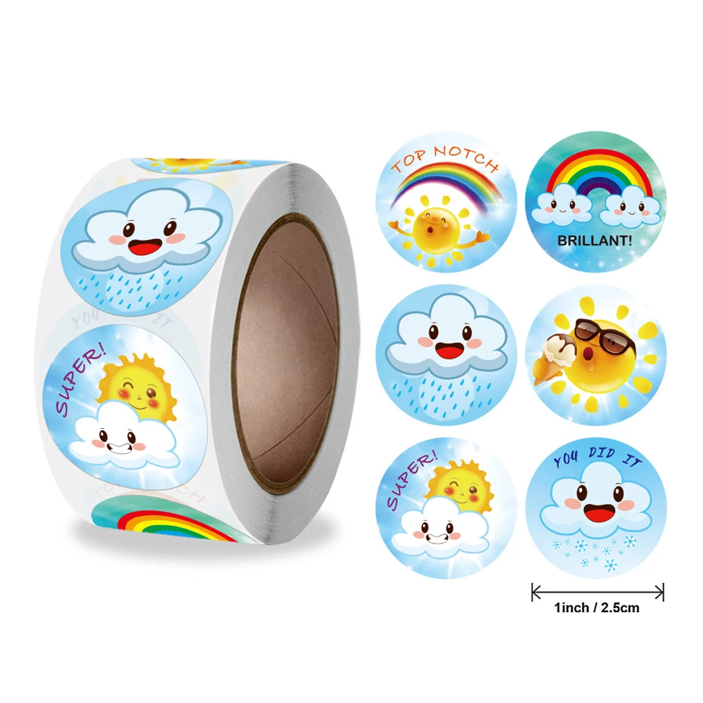 50-500pcs Cute Sun Rainbow Clouds snowflake Stickers Children\'s Weather Sealing Labels for Handmade Gift Decor 1inch