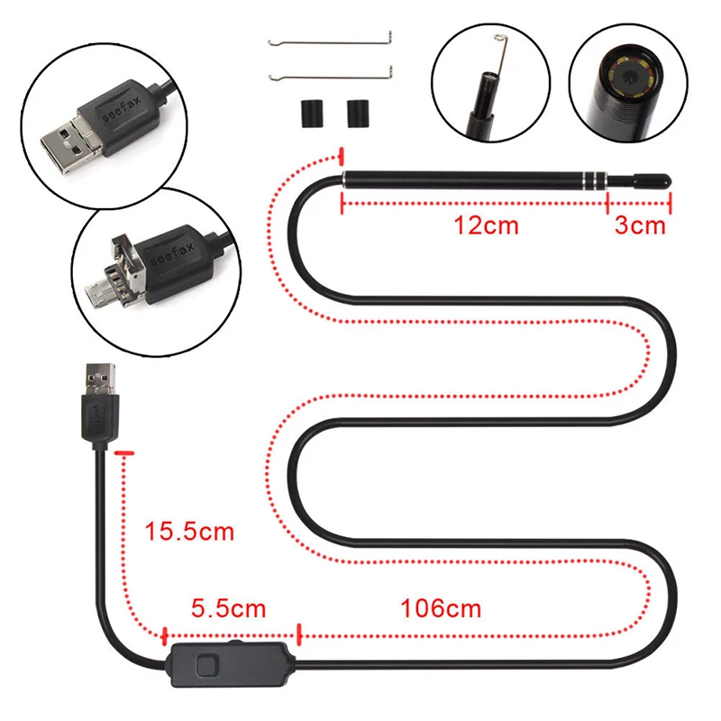 Ear Otoscope Megapixels Ear Scope Inspection Camera 3 in 1 USB Ear Digital Endoscope Earwax Cleaner Tool with 6led