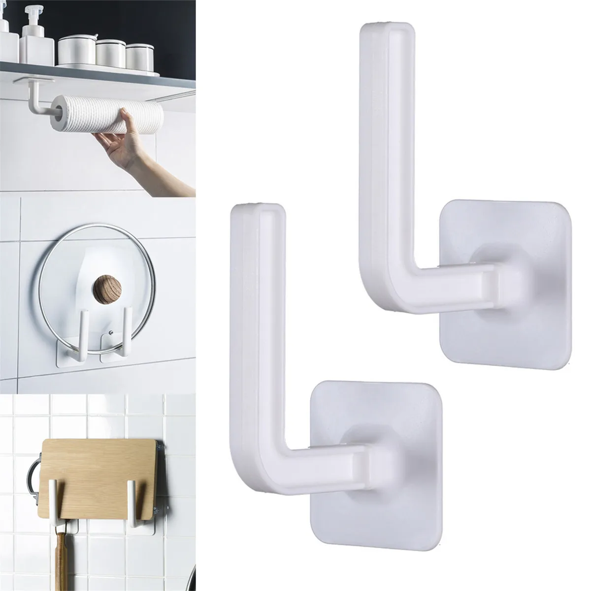 2/4/6/8 Pcs Punch-Free Strong Adhesive Paper Towel Holder Plastic Wall Mount Spool Paper Holder for kitchen Cabinet