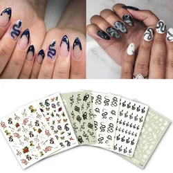 10*8cm 3D Snake Nail Decals Self-Adhesive Sticker for Nail Rose Flower Python Print Designer Manicure Nail Art Decoration Slider