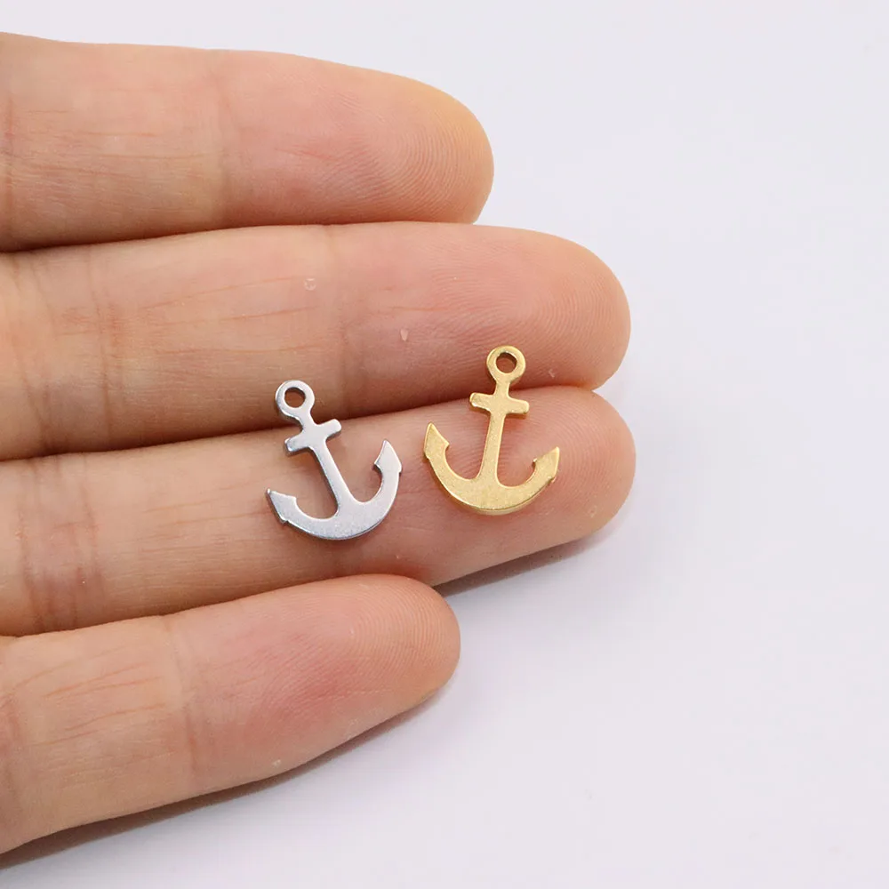 10pcs 14*10mm Wholesale Stainless Steel High Quality Anchor Charms Pendant DIY Necklace Earrings Bracelets Unfading 2 Colors